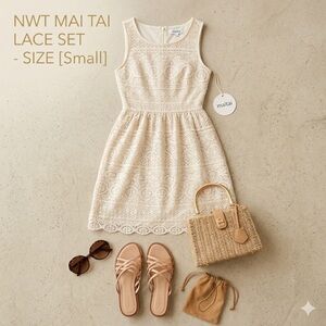 Ivory Lace Fit & Flare Dress Sleeveless Boho Bridal Shower Wedding Guest NWT